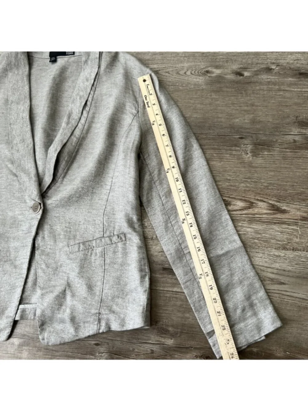 Eileen Fisher Sparkle Linen  One Button Blazer Womens Small Gray